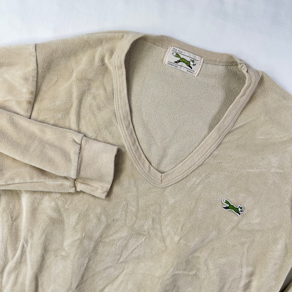 Vintage JCPenney The Fox Sweater Small Tan Logo‎ Long Sleeve V-neck